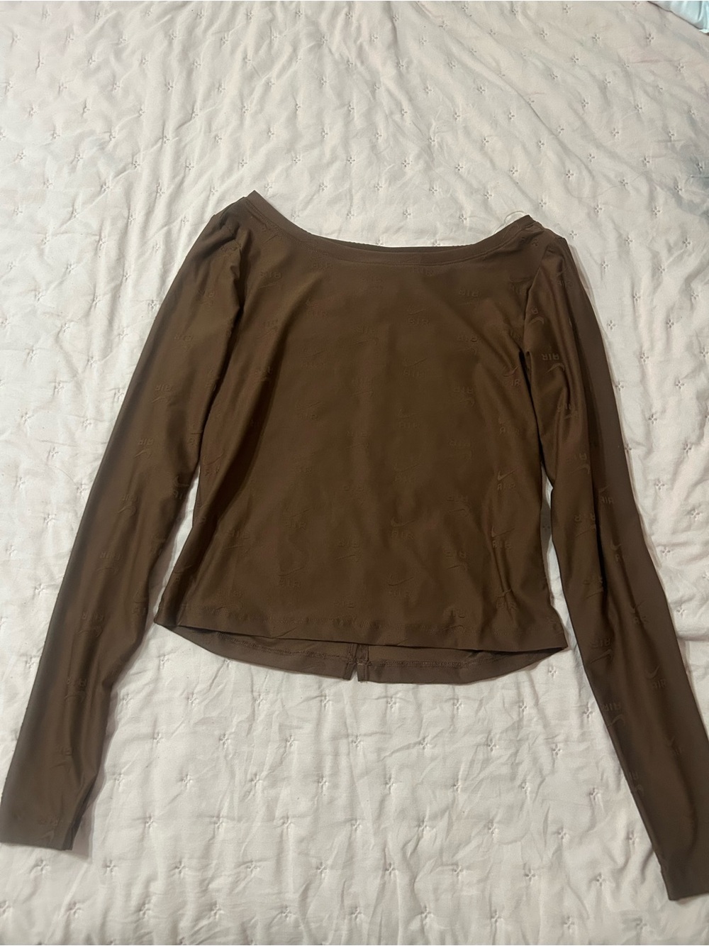 Nike Air Brown All Over Logo Long Sleeve Top Size S
